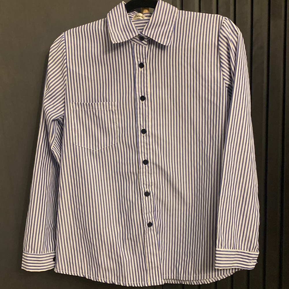 Women's Blue & White Striped Button-Down Shirt